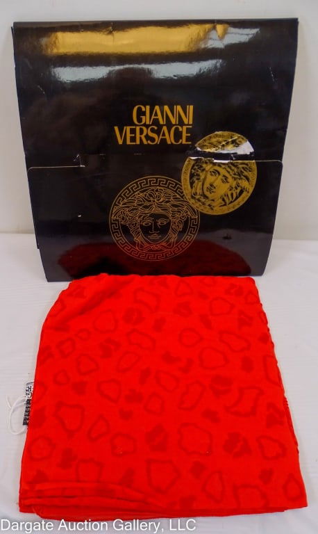 GIANNI VERSACE RED SILK SCARF 90cm (1 of 4)