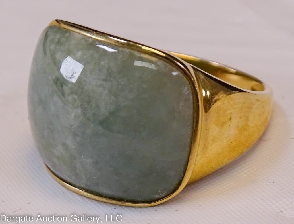 14K YELLOW GOLD GREEN AGATE RING (1 of 3)