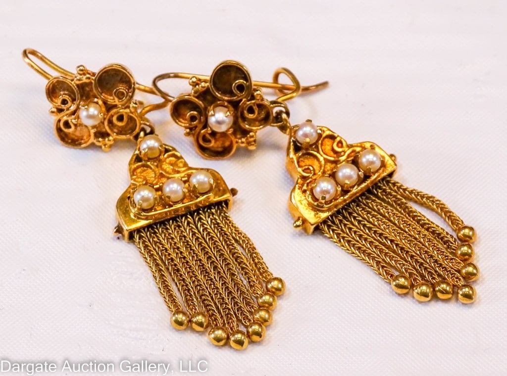 14K GOLD PEARL DANGLE EARRINGS (1 of 3)