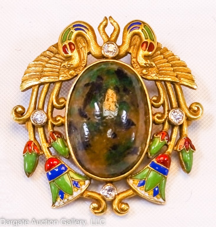 14K GOLD ART NOUVEAU DIAMOND & ENAMEL BROOCH (1 of 3)