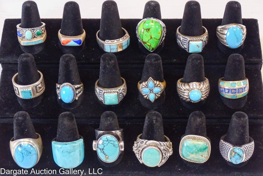 19 ASST NATIVE AMERICAN STERLING AND TURQUOISE RIN (1 of 3)