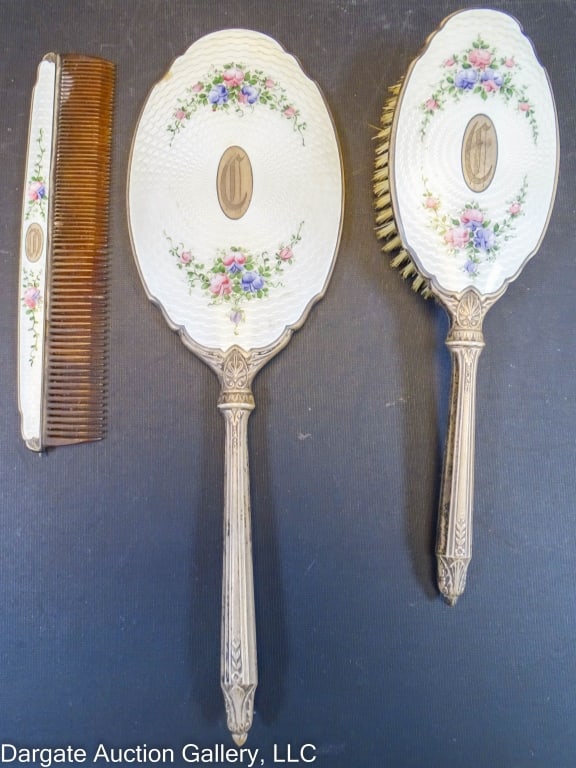 3p SAART BRO STERLING GUILLOCHE ENAMEL DRESSER SET (1 of 4)