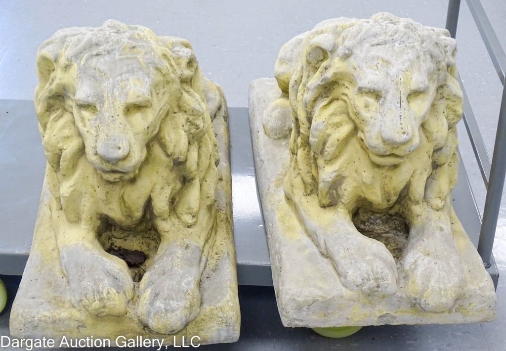 PAIR RECLINING LION STATUES (1 of 5)