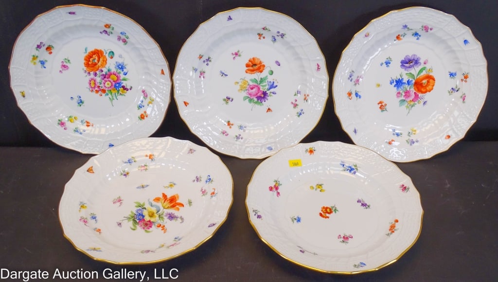 5 MEISSEN BASKET WEAVE & FLORAL SOUP BOWLS (1 of 6)