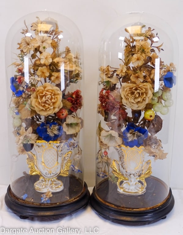 PAIR OF VICTORIAN FLORAL DISPLAYS UNDER GLASS DOME (1 of 6)
