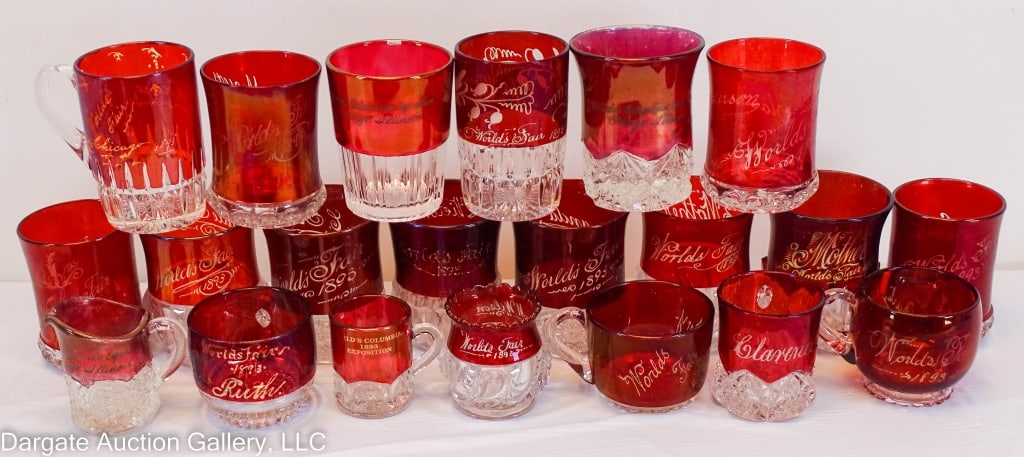 21pc COLUMBIAN EXPOSITION RUBY FLASHED GLASSWARE (1 of 5)