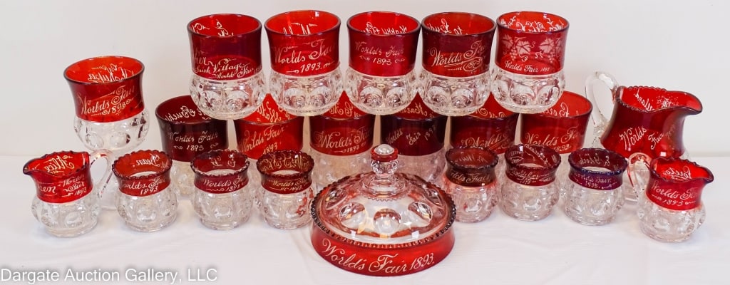 22pcs COLUMBIAN EXPOSITION RUBY FLASHED GLASS (1 of 7)