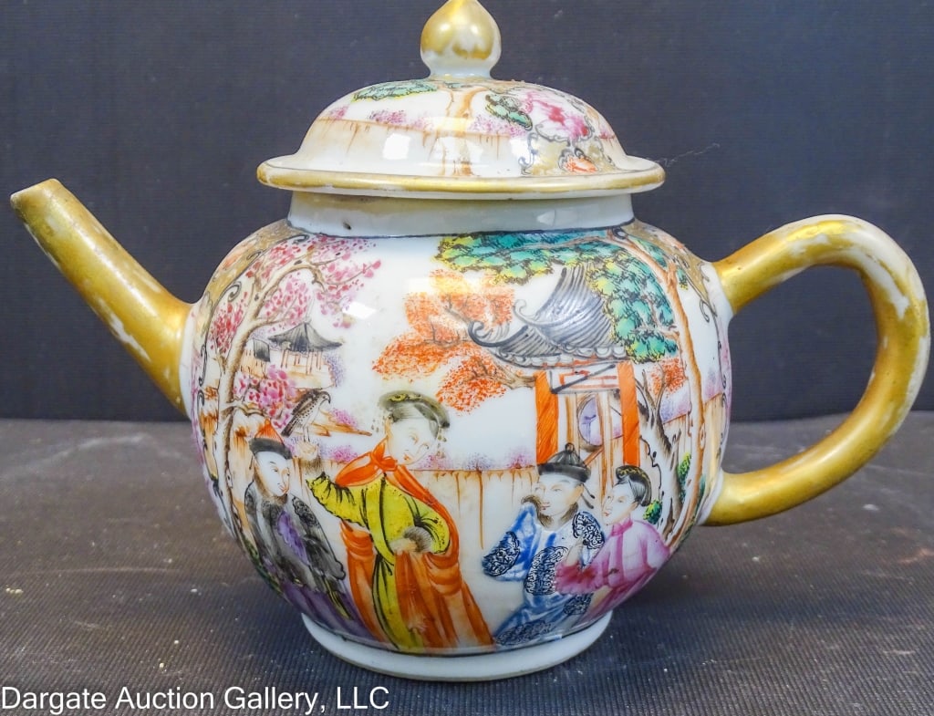18th C CHINESE MANDARIN PORCELAIN FIGURAL TEAPOT (1 of 9)