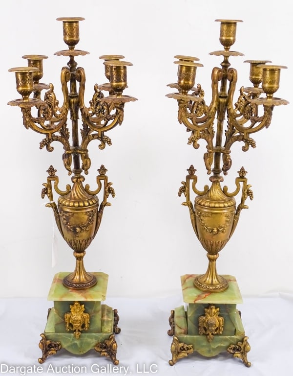 PAIR OF FRENCH BRONZE AND ONYX CANDELABRAS (1 of 8)