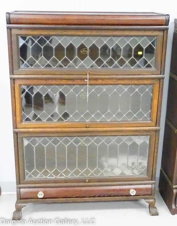 LEADED GLASS 3-STACK BARRISTER BOOKCASE (1 of 4)