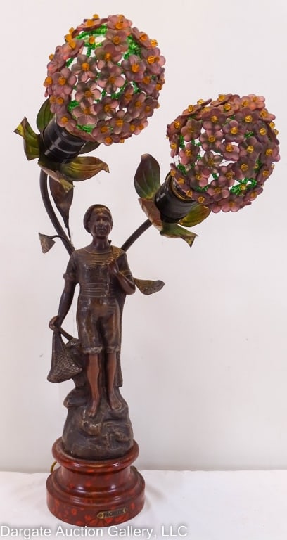 ANTIQUE SPELTER NEWELL POST LAMP (1 of 10)