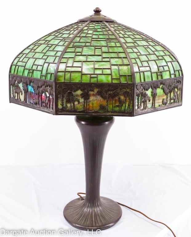 HANDEL SUNSET PALM OVERLAY SLAG GLASS SHADE (1 of 12)