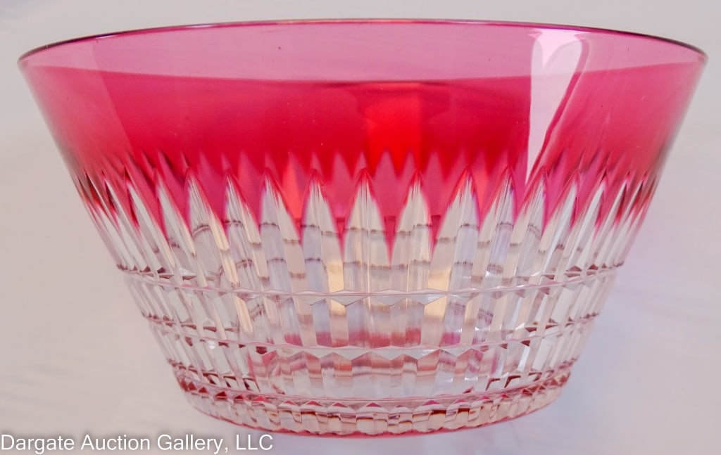 35pcs DORFLINGER CUT TO CLEAR RENAISSANCE RUBY: Includes: -- 8 fingerbowls (2.5"H x 4.5" diam)-- 8 short champagne glasses (4"H x 4" diameter)-- 9 water glasses (6"H x 3.25" diameter)-- 10 Wine glasses (4.75"H x 2.5" diameter) / Condition: One with