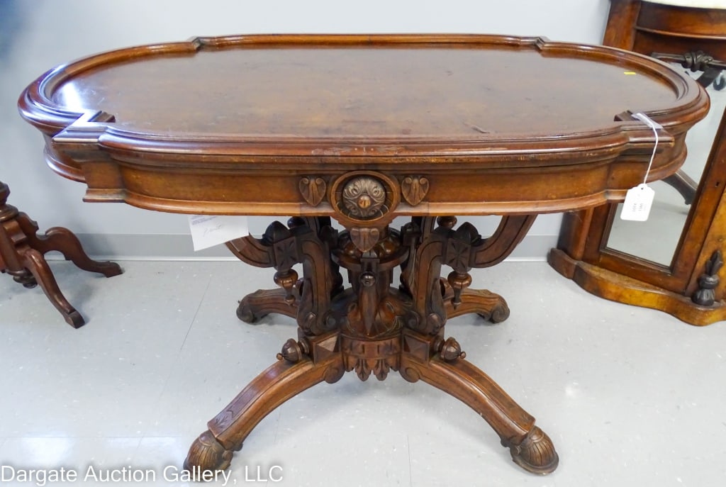 ANTIQUE BURL WALNUT PARLOR TABLE (1 of 8)