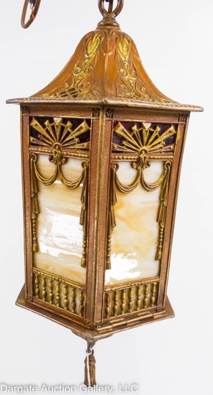 CAST IRON SLAG GLASS PENDANT STYLE HANGING LIGHT (1 of 4)