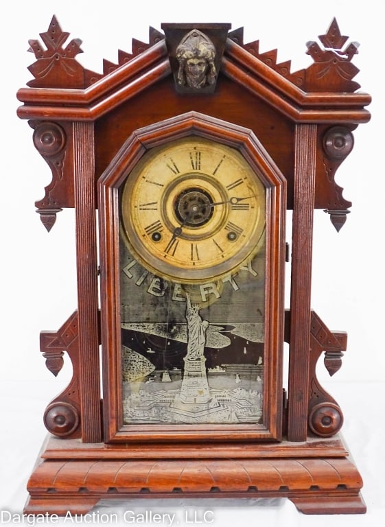 VICTORIAN WALNUT STATUE OF LIBERTY MANTEL CLOCK (1 of 6)