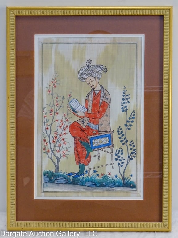 INDO-PERSIAN GOUACHE PAINTING - MAN READING (1 of 3)