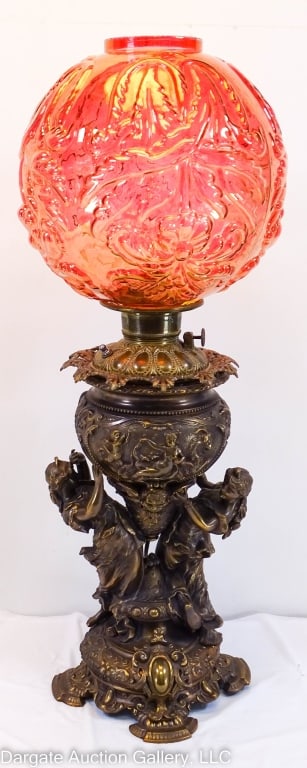 VICTORIAN CAST GILT PARLOR OIL LAMP (1 of 6)