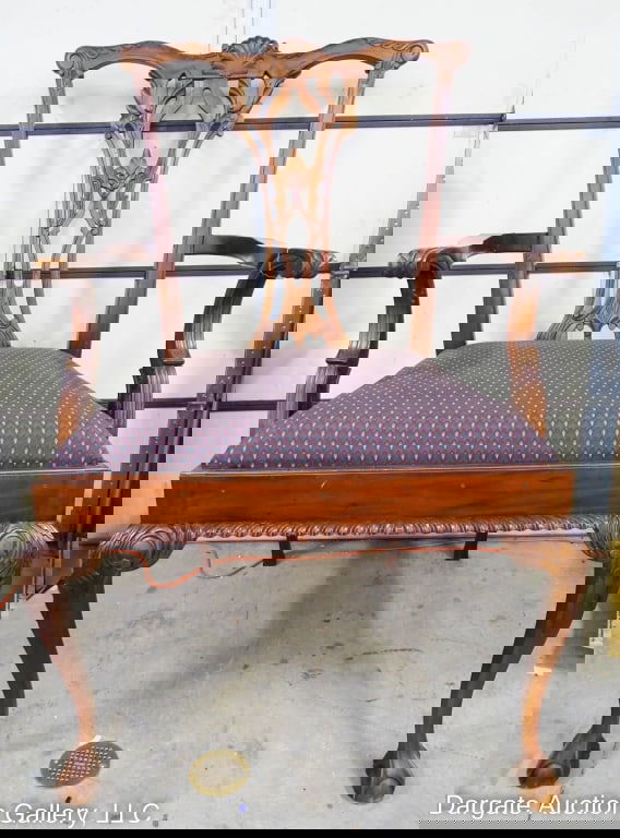 OVERSIZED CHIPPENDALE WALNUT ARM CHAIR (1 of 11)