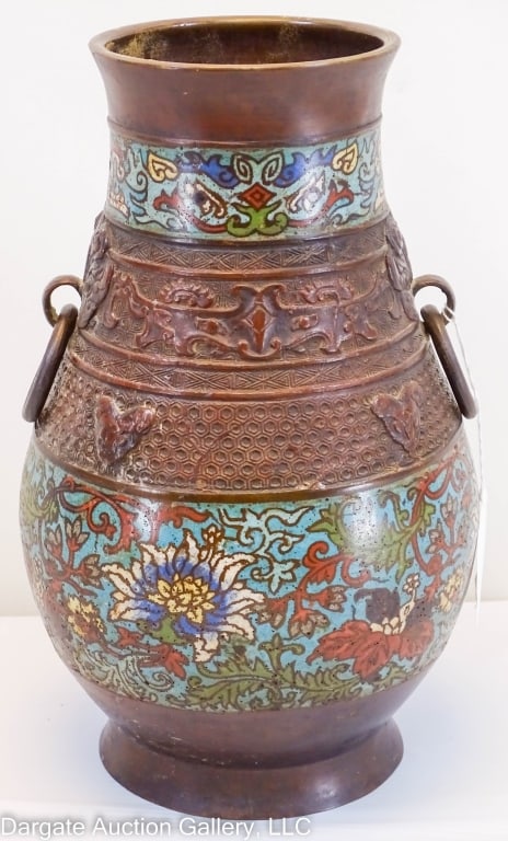 JAPANESE CHAMPLEVE ENAMELED BRONZE VASE (1 of 7)