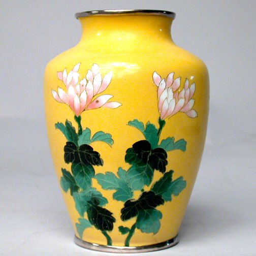 Ando Cloisonne Vase. Yellow Ground Clo
