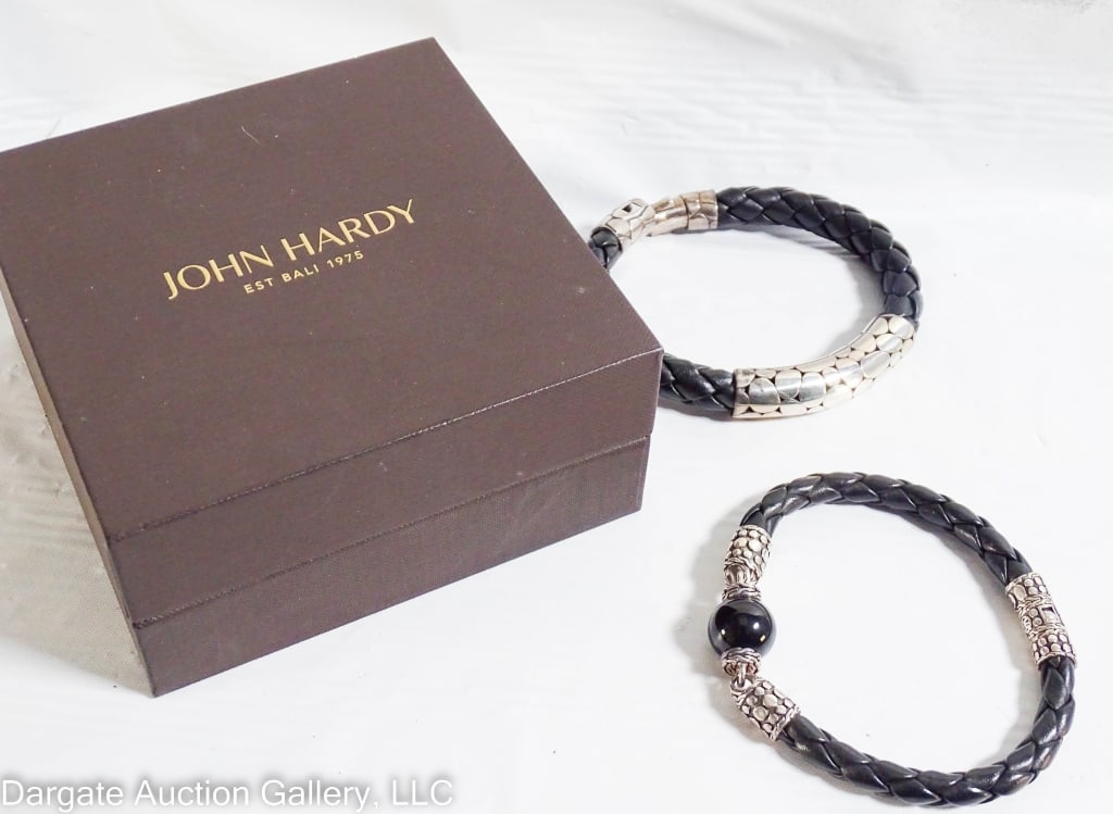 2 JOHN HARDY STERLING & LEATHER BRACELETS
