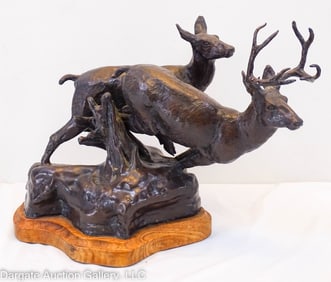 RUSTY PHELPS BUCK & DOE BRONZE SCULPTURE