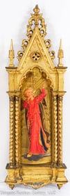 GOTHIC 19th C OIL ON BRASS ARCHANGEL GABRIEL