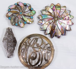4 STERLING SILVER BROOCHES INCLUDING MOP