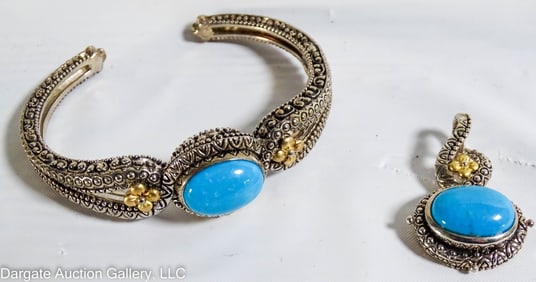 BARBARA BIXBY STERLING 18K BRACELET & PENDANT SET