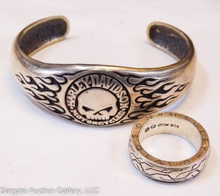 2pc STERLING HARLEY DAVIDSON JEWELRY RING &  BRACE