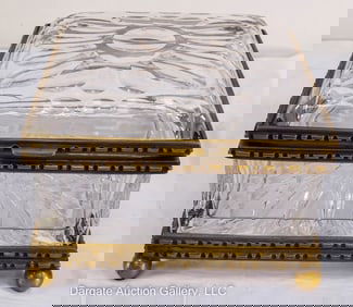 CUT GLASS AND BRASS JEWELRY CASKET