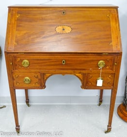 HEPPLEWHITE TRANSITION MAHOGANY DROP FRONT DESK