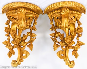 PAIR GILT WOODEN WALL BRACKET SHELVES