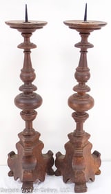 PAIR ANTIQUE PRICKETS SPANISH BAROQUE CANDLE HOLDERS