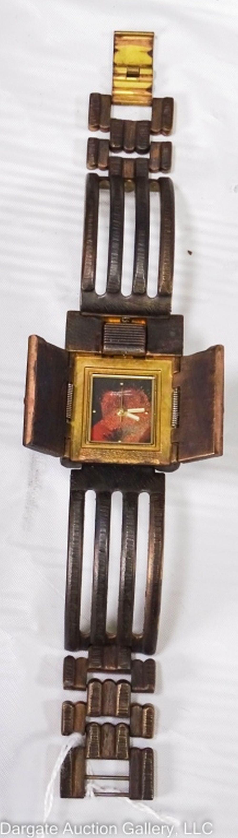WATCH CRAFT EDUARDO MILIERIS GOLDEN GATE LE: Limited Edition 0188/1000 / Hand painted dial in a distressed and oxidized brass case, spring doors and a wide brass forked band. Hand sculpted and individually painted, numbered and signed by Eduardo