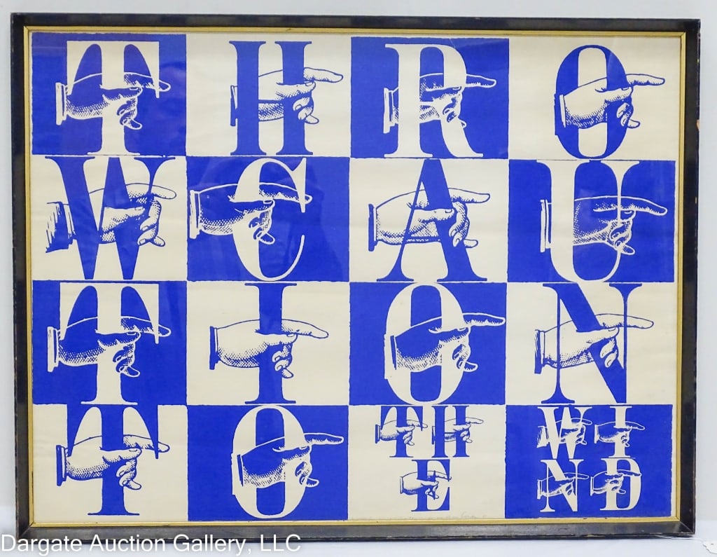 SISTER CORITA KENT n is for caution SCREENPRINT: Sisster Mary Corita Kent (American, 1918-1986) 1968 screenprint in colors from "Signal Code Alphabet" / Pencil signed low center (and personalized) / Set under glass in modern frame / Visible Art Size