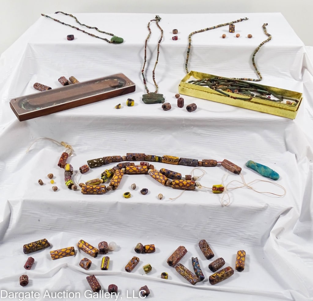 EGYPTIAN FAIENCE AND AFRICAN GLASS TRADE BEADS: Includes Egyptian Eye of Horus & Pottery Ushabti/ ONLINE PAY MSG ****SEE TERMS AND CONDITIONS FOR SPECIAL PAYMENT REQUIREMENTS****