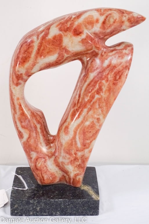 DAVID BREEDEN ABSTRACT SOAPSTONE SCULPTURE: David Breeden (American, 1938-2006) abrstract composition signed [BREEDEN] and dated [92] [3988] near marble base / Measures: 13.5"H x 8"W x 3"D / Provenance: From the descendants of Lollie Oliver, Pi