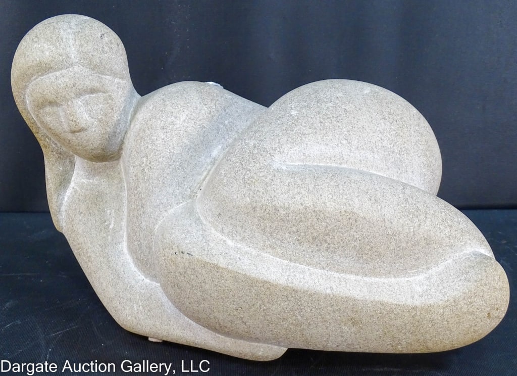 LIMESTONE SCULPTURE, SEMI-ABSTRACT RECLINING WOMAN: Not signed / Abstract limestone sculpture depicting a reclining woman / Measures: 8.25:H x 12.5"W x 8.5"D / Provenance: From the descendants of Lollie Oliver, Pittsburgh, PA