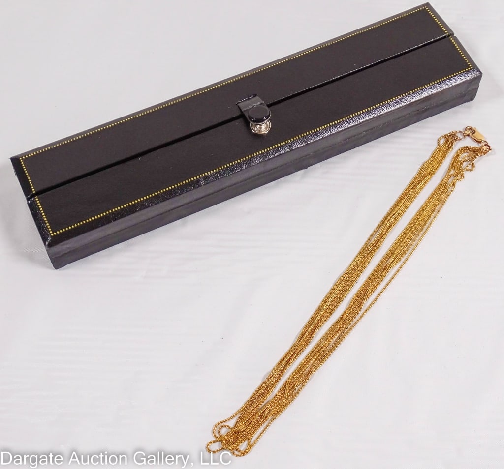 14K YELLOW LIQUID GOLD NECKLACE: 7 strands of 14k yellow gold, designed by Levine Jewelers, marked "14k 585 Levine" / Weight: 15.2g / Measurements: 16"L/ ONLINE PAY MSG ****SEE TERMS AND CONDITIONS FOR SPECIAL PAYMENT REQUIREMENTS***