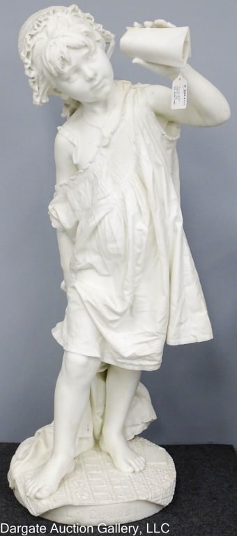 PROF ANDREI CAMBI LA CURIOSITA MARBLE STATUE: Andrei Cambi (Italy, 19th Century) Italian Master Sculptor. Made in Firenze 1888. Worked in Italy between 1886 and 1906. Signed [LA CURIOSITA PROF A CAMBI FIRENZE 1888] / Condition: Small chips. Repai