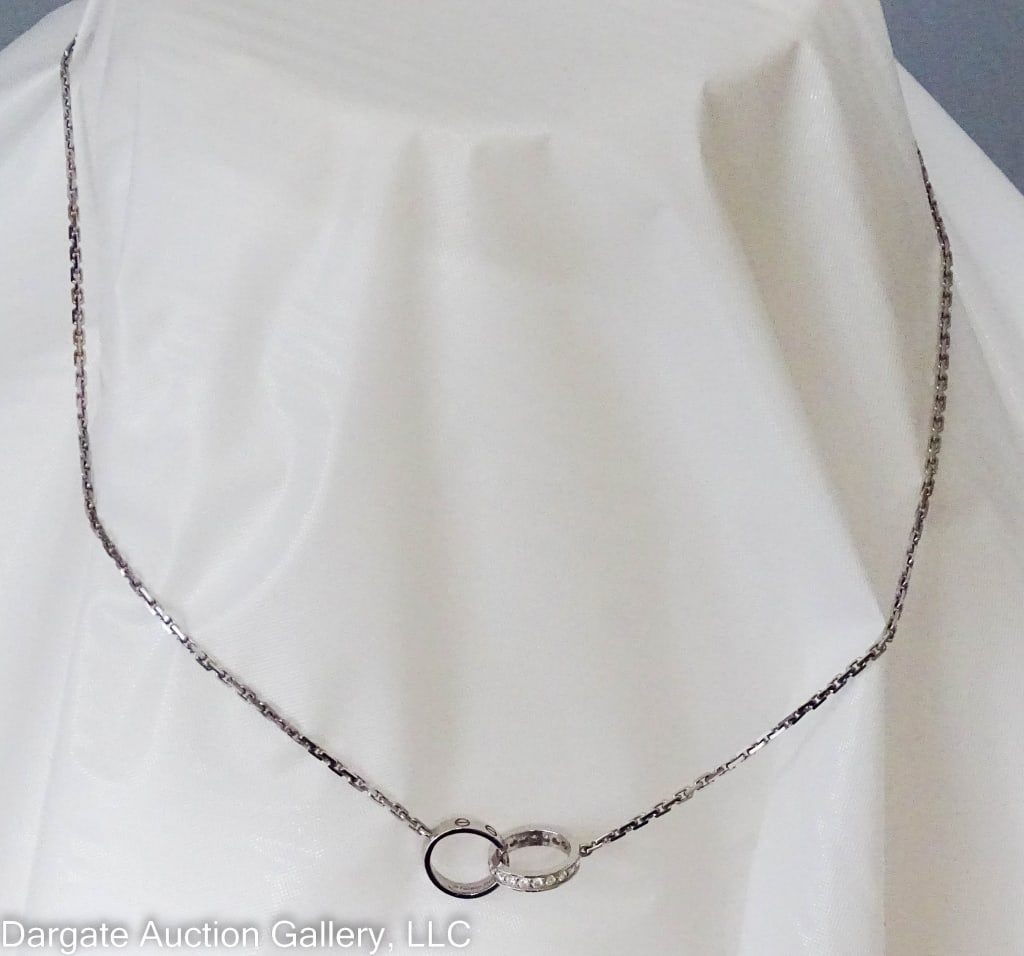 CARTIER 18K WHITE GOLD DIAMOND LOVE NECKLACE: Marked "FHRO78 AU 750" Clasp is marked "750" / Weight: 7.8g / Measurements: 17" long/ ONLINE PAY MSG ****SEE TERMS AND CONDITIONS FOR SPECIAL PAYMENT REQUIREMENTS****