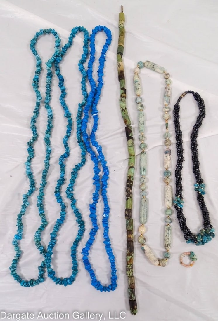 7pcs TURQUOISE STONE JEWELRY: 6 necklaces & 1 ring - includes chipped and formed turquoise stones/ ONLINE PAY MSG ****SEE TERMS AND CONDITIONS FOR SPECIAL PAYMENT REQUIREMENTS****