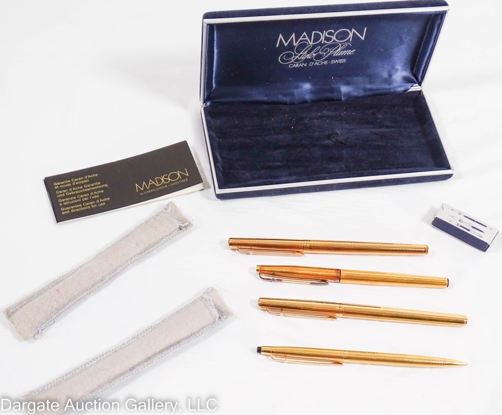 4 CARAN D'ACHE MADISON PENS incl FOUNTAIN 14K NIB: (2) Fountain pens with 14k nibs (ink packs also included) / (1) Ballpoint pen (no ink) / (1) Mechanical Pencil (No lead)/ ONLINE PAY MSG ****SEE TERMS AND CONDITIONS FOR SPECIAL PAYMENT REQUIREMENTS**