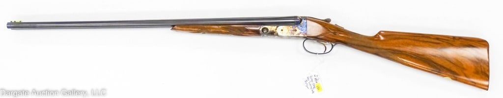 PARKER DHE 28G SIDE BY SIDE SHOTGUN: Parker Reproduction Model DHE 28g side by side, highly engraved #2 wood English style stock, Case hardened frame, improved cylinder, modified barrels, single selective trigger, skeletal butt plate. Se