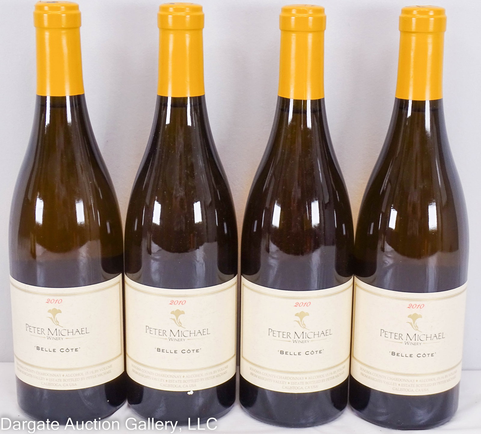 2010 PETER MICHAEL BELLE COTE SONOMA: 4 bottles 2010 Peter Michael Belle Cote Chardonnay Knight's Valley, Sonoma County California; lot contains 4 750ml bottles / Condition: Disclaimer: The wine offered in this auction is sold as a collec