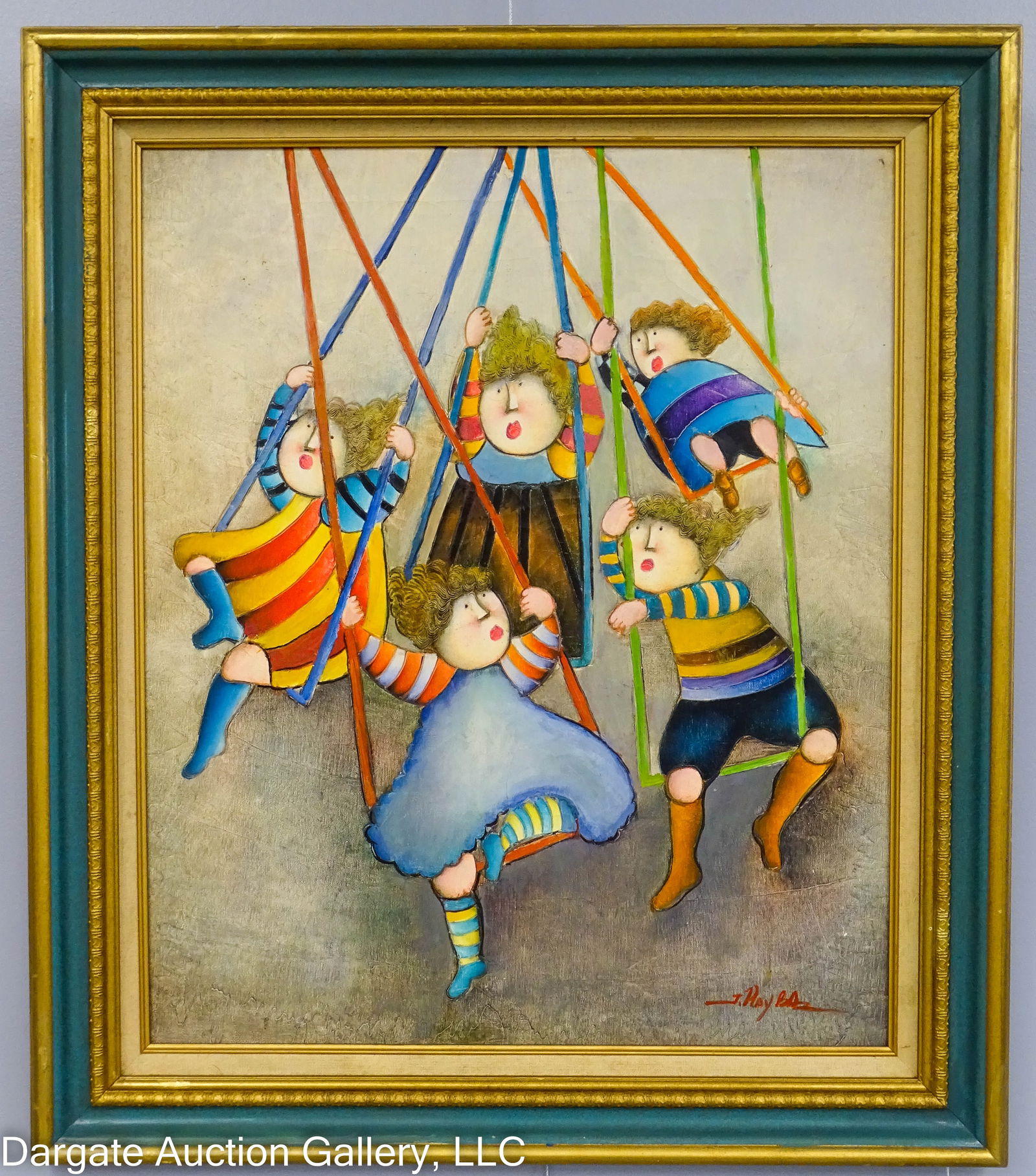 JOYCE ROYBAL OIL ON CANVAS SWINGING CHILDREN (1 of 5)