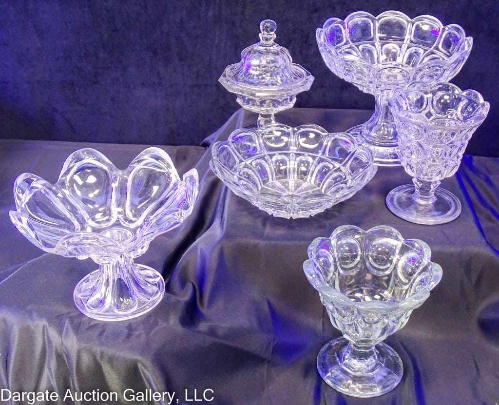 6 19TH C PITTSBURGH FLINT GLASS BOWLS COMPORT (1 of 13)