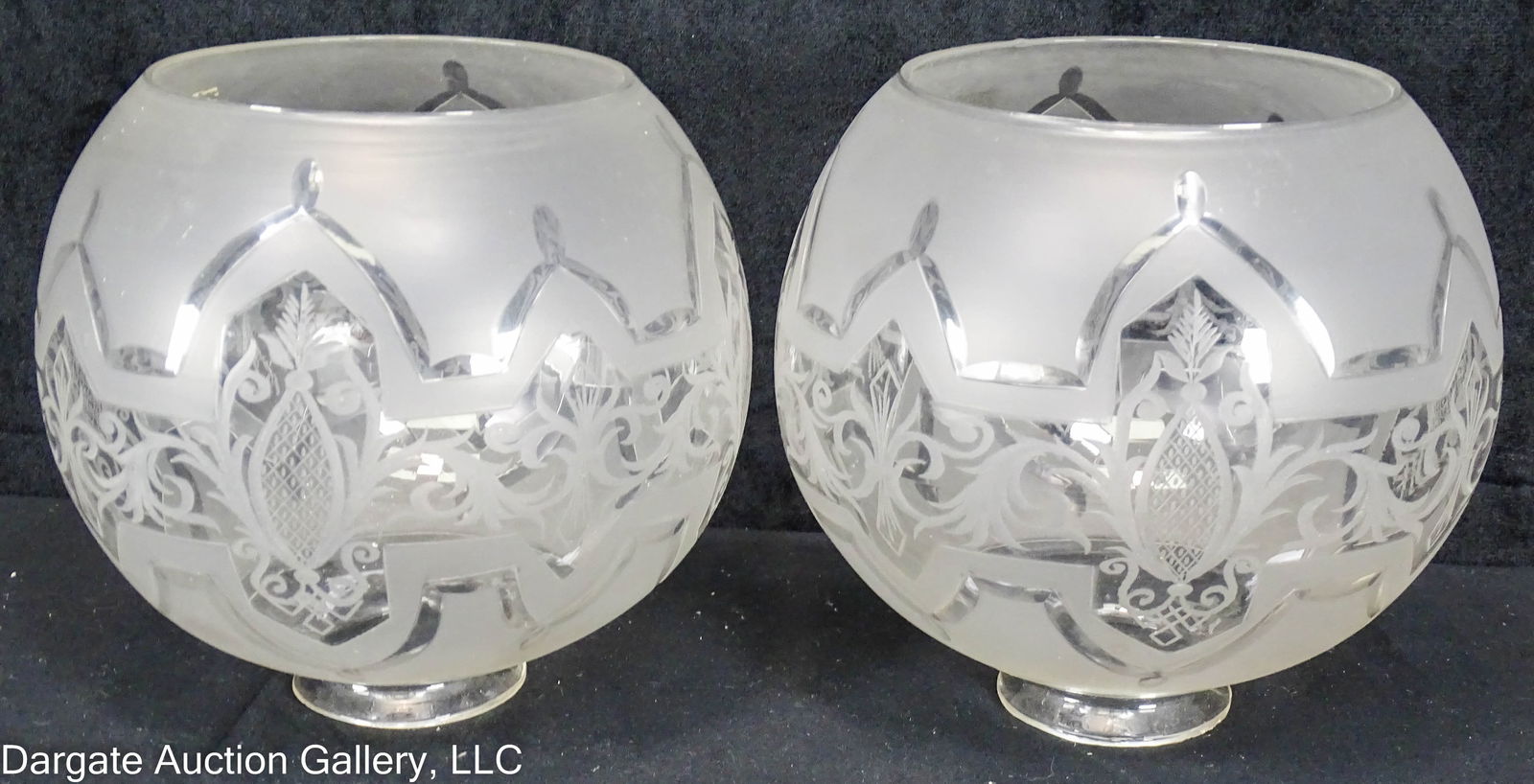 PAIR FROSTED CUT GLASS BALL SHADES (1 of 4)